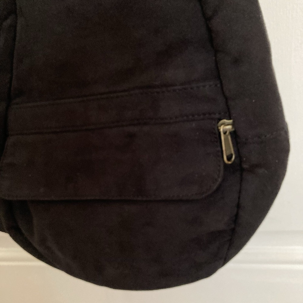 Vtg LL Bean AmeriBag Healthy Back Sling Backpack Black Microsuede 17" x 12" - Picture 3 of 14